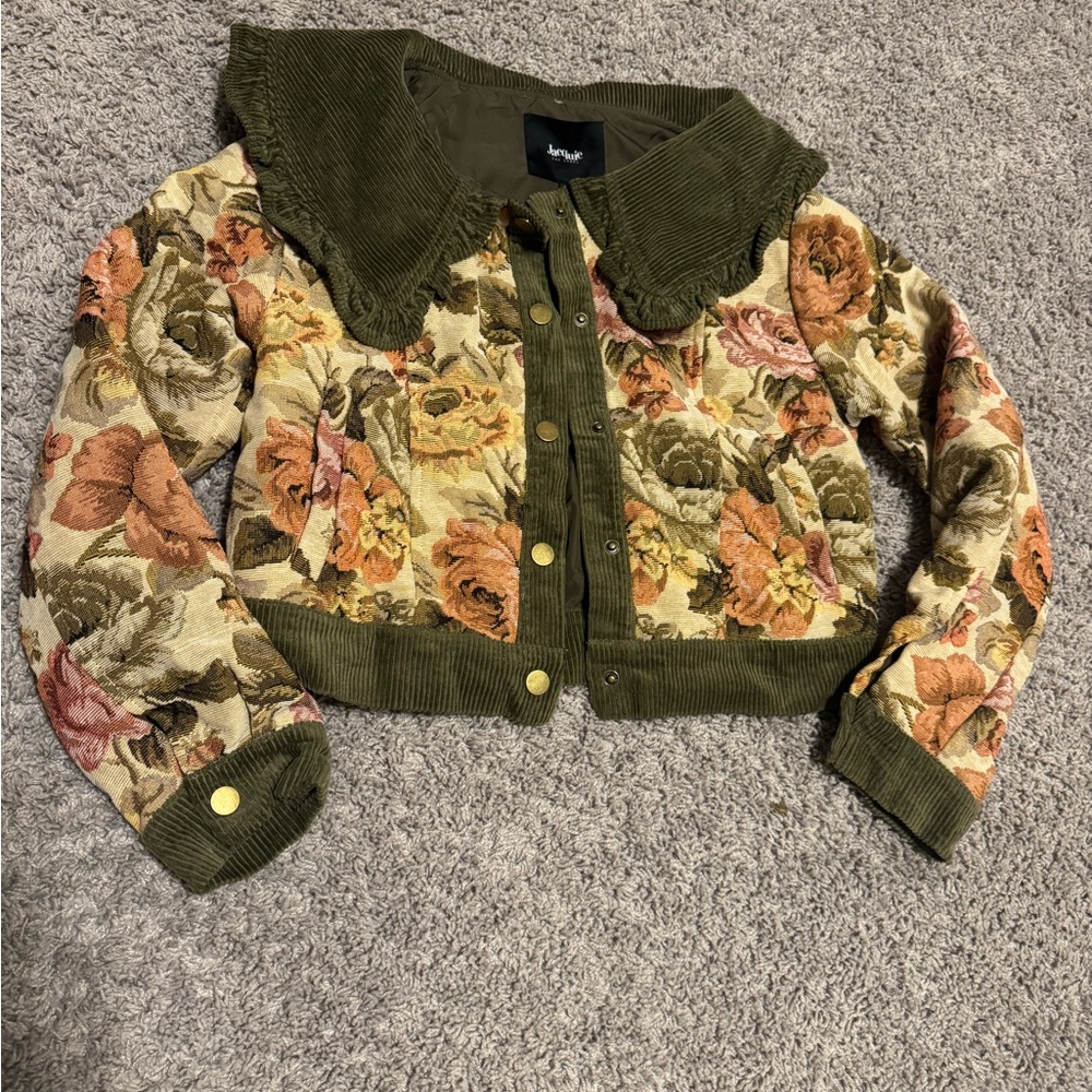 Jacqui E Floral Corduroy Trim Blazer
